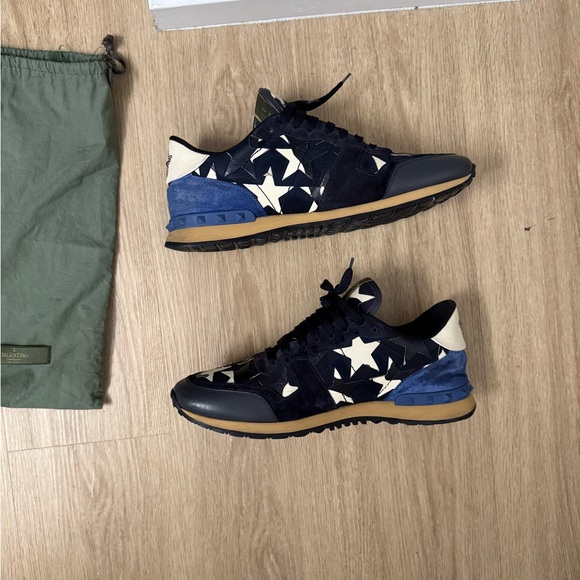 Valentino Garavani Black and Blue Star Sneakers - Picture 2 of 5